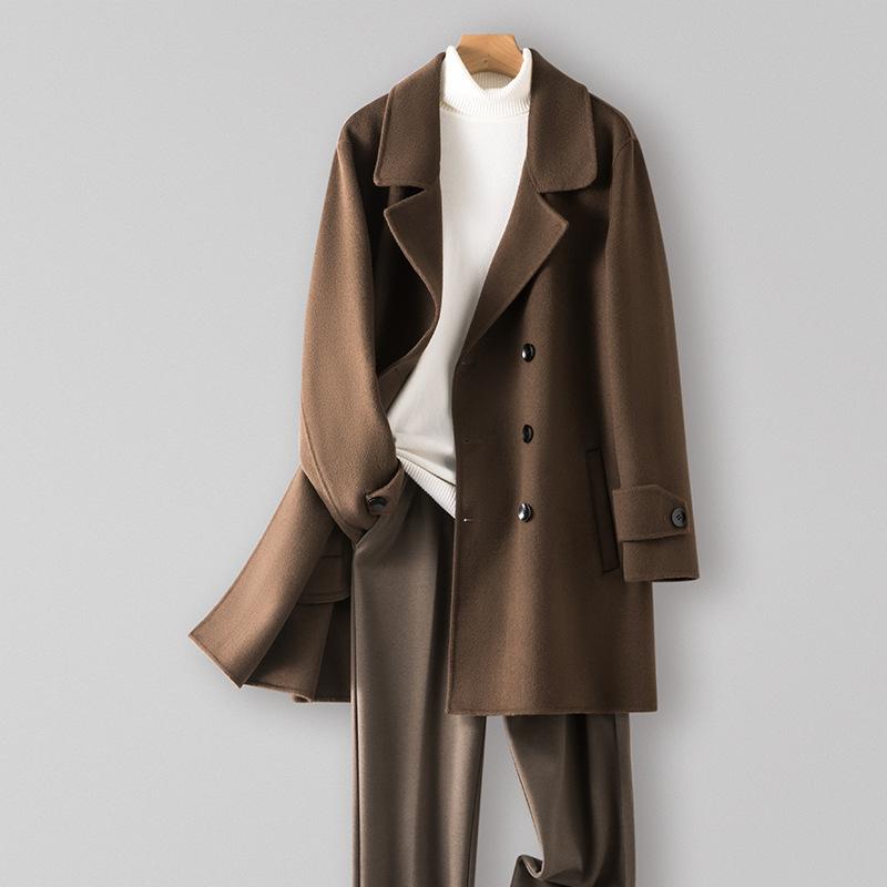 

100% шерстяное шерстяное пальто средней и длинной длины двубортное шерстяное пальто-тренч мужское двухстороннее пальто без кашемира M