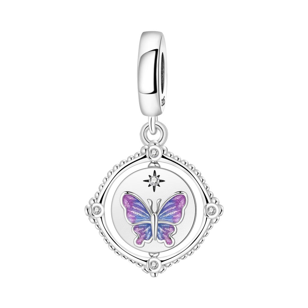 PANPOKI 925 Silver Iris Flower Pendant Charm Bracelet Jewelry DIY Trendy Gift for Women Party Beads