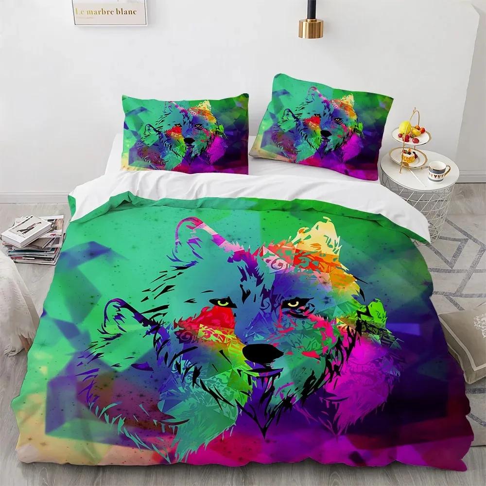Wolf Duvet Cover Set Black White Wolf Yin and Yang Pattern Wild Animals Comforter Cover King Queen Size for Kid Boys Bedding Set