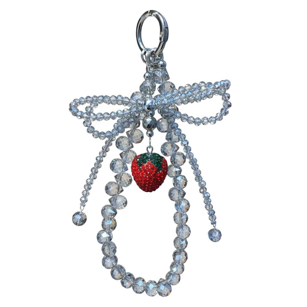 High-end Crystal Phone Chain Strawberry Rhinestone Beaded Bead Bow Pendant Knot Chain Bag Decoration Key Accessory