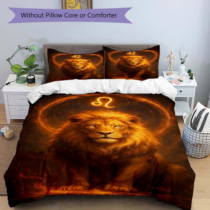 3pc Lion Zodiac Cover Set - 1 Quilt Cover + 2 Pillowcases, All Seasons Bedroom Setting, Perfect for Home063