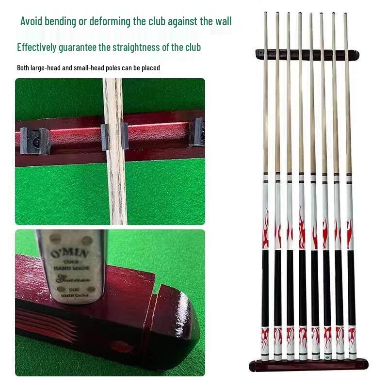 8-Cue Wall-Mounted Solid Wood Billiard Rack
