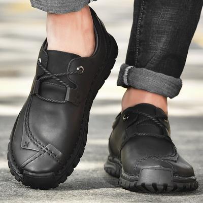 Men Handmade Leather Shoes Casual Hiking Lacing Outdoor Walking Driving Shoes