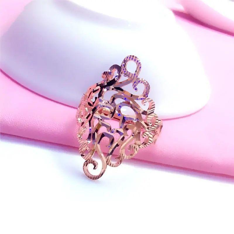 

585 Purple Gold Hollow Car Flower Lace Ring Atmospheric Ins Rose Gold Plated Temperament Jewelry (opening can be adjusted)