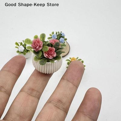 1Pcs Mini Rose Plant Potted Plants Model Miniature Doll House Living Room Scene Decoration Landscape Handicrafts