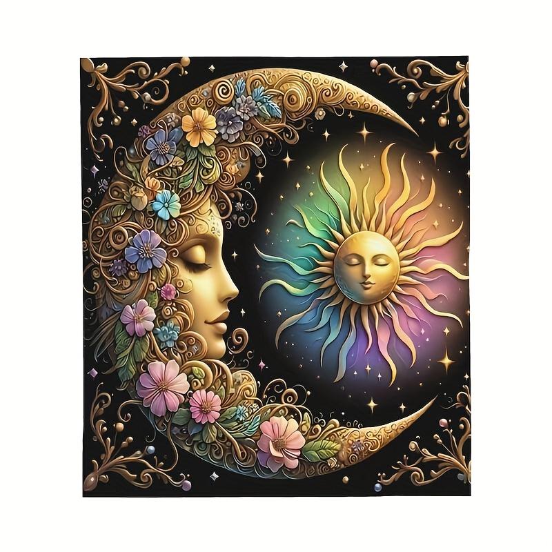 Dreamy Starry Harmony Throw Blanket Multi-purpose Light Flannel for SofaBedTravelOffice Bohemian StyleSun andMoonPrintAll Season