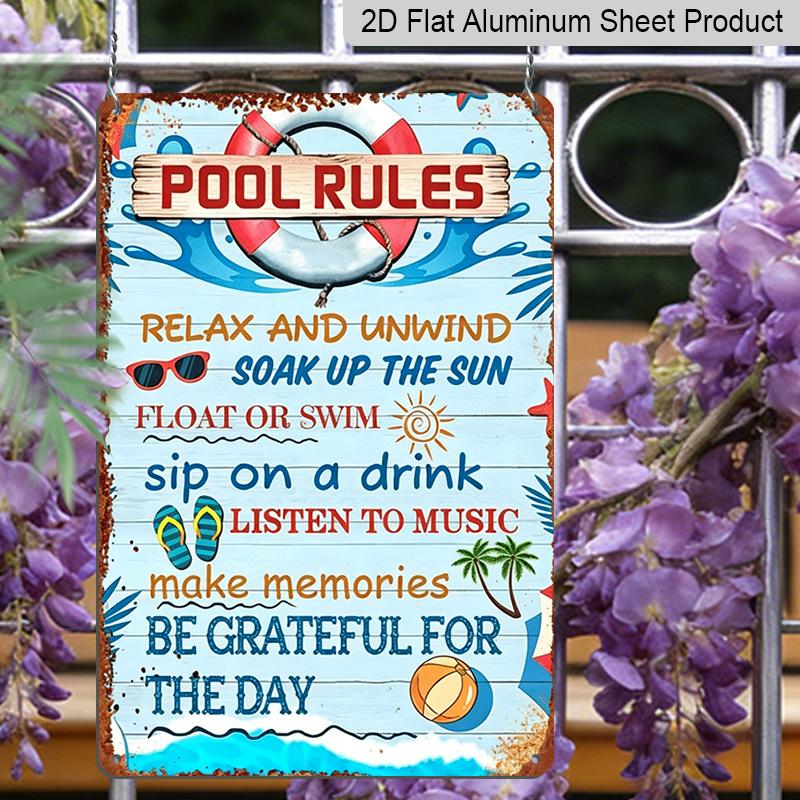 2D Flat Aluminum Metal Sign Decorative Signs and Plaques Vintage Pool Rules Metal Sign- 8.0X 12.0inch Vintage Wall Art, Easy To Hang with Pre-Drilled