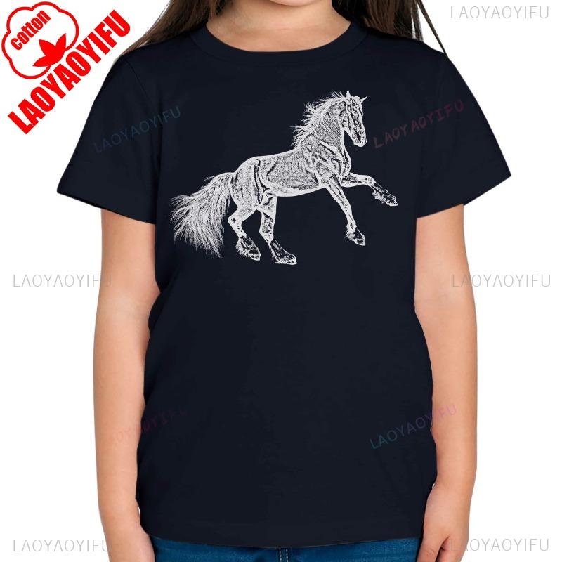 REARING HORSE SKETCH PRINTED TSHIRT TOP EQUESTRIAN RIDING RIDER GIFT Cotton Crew Neck Short Sleeve Casual Soft Comfortable Tops