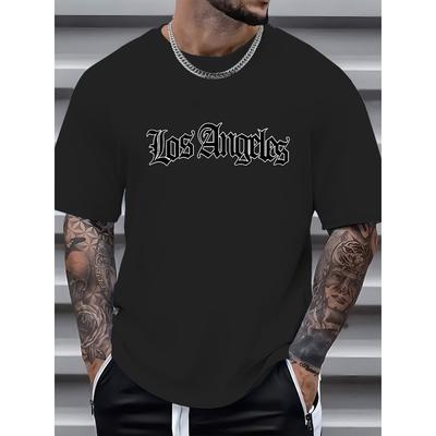 Taglie europee Elegante LOS ANGELES Stampa Grafica con Lettere Top Creativo da Uomo, T-shirt Casual a Maniche Corte con Girocollo, Abbigliamento da Uomo per Estate Outdoor