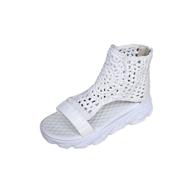 Women Sandals 2026 Hot Seller New Knitted Sandals Women Braided Elastic Summer Shoes Mesh Flat Bottom Hollow Out Female Sandals