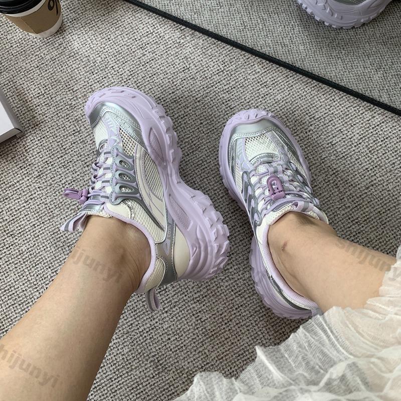 Fashion Women's Platform Sneakers 2025 Autumn Mesh Breathable Fashion Sport Shoes Comfortable Non Slip Height Increase Vulcanized Shoes