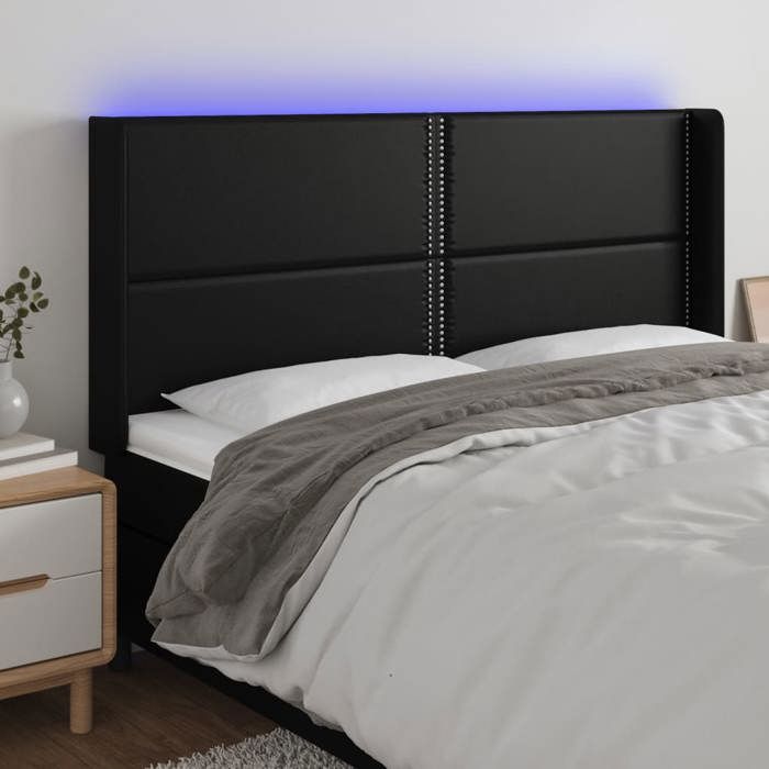 VidaXL Tête de Lit à LED Meuble de Chambre à Coucher Accessoire de Lit Double Tête de Cadre de Lit Intérieur Noir 3124010