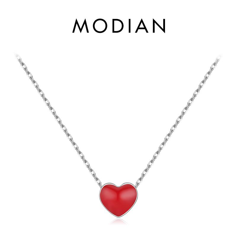 

Modian 3 цвета эмалированное ожерелье в форме сердца из стерлингового серебра 925 пробы с красной эмалью кулон для женщин изысканные женские ювелирные изделия в подарок красный