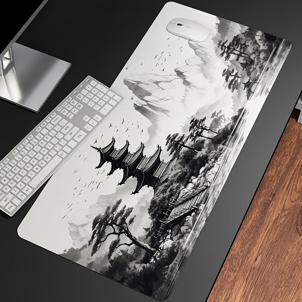 Oversized Chinese Landscape Ink Art Gaming Mouse Pad Finished Edges Desk Mat for Workstation