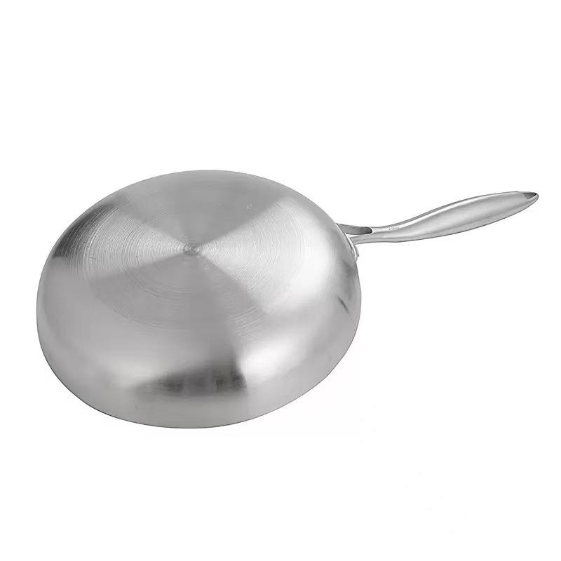 Stainless Steel Non-Stick Frying Pan, 304 Grade, Thickened Flat Bottom, Triple-Layer, Ideal for Home and Steak Cooking.
