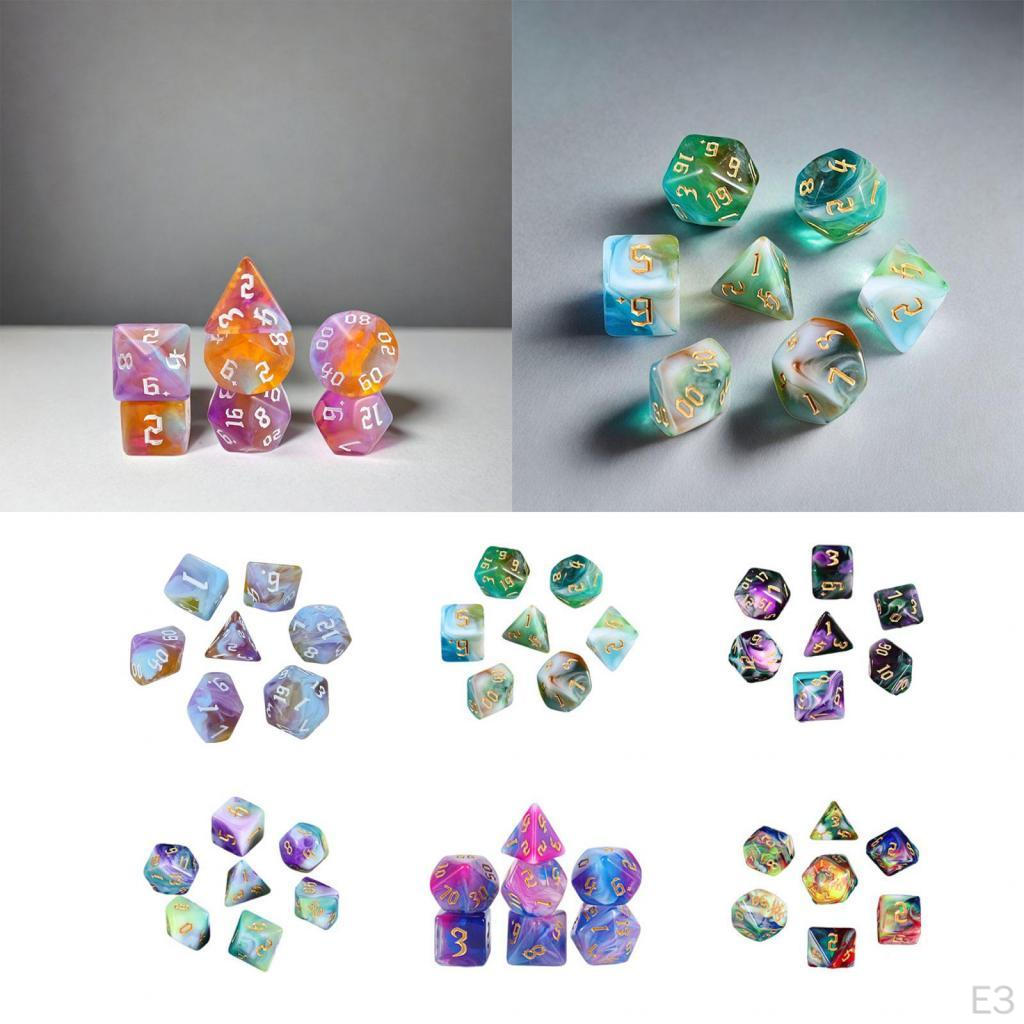 7 Acrylic Dice Set for Board Games, D4 D8 D10 D12 D20 Multi Sided RPG