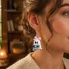 Cute Halloween Jewelry Reading Ghost Earrings, Sweet Bowknot Drop Lightweight Acrylic Earrings for Women Girls