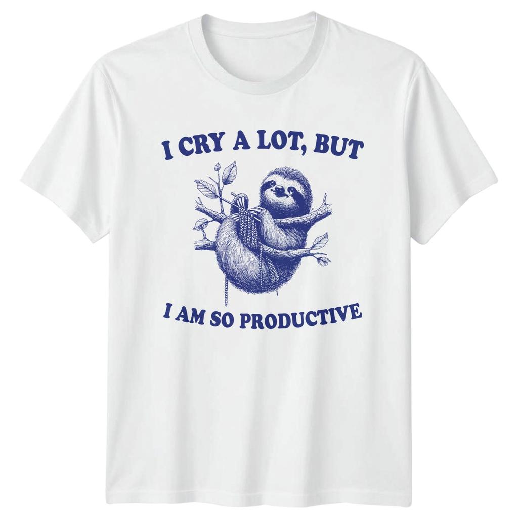 I Cry A Lot But I Am TShirt Sloth Knitting Crafting Humor