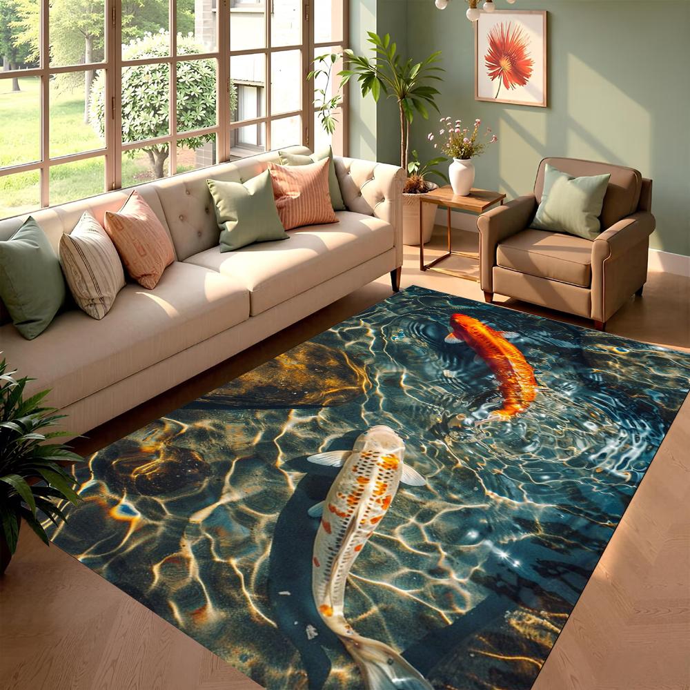 

Auspicious Lifelike Serene Koi Fish Theme Decor Rug for Living Room Bedroom Study Home Decor Comfortable Non Slip Durable 40x60cm