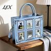 Unique Cute Cat Print Tote Women Bag, Faux Leather Shoulder Artistic Patterns, Casual Bag Stylish Crossbody Handbag for Work Daily Use Vintage Pattern