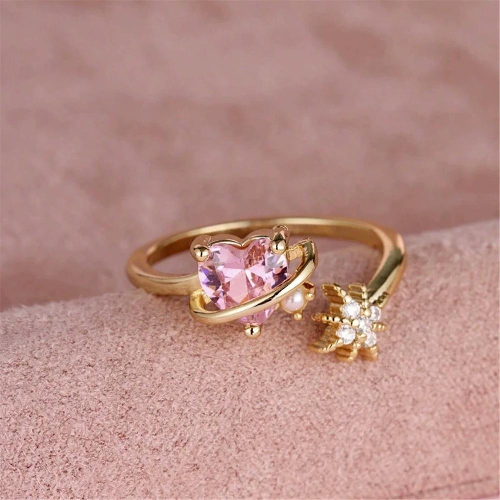 Роскошные женские белые и розовые циркониевые золотого цвета кольца-сердца для свадьбы, помолвки, обещания, открытые, регулируемые resizable
