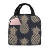 Gold Pineapple Pattern Insulated Lunch Bag for Women Kids Portable Food Boxes Thermal Lunch Box Tote