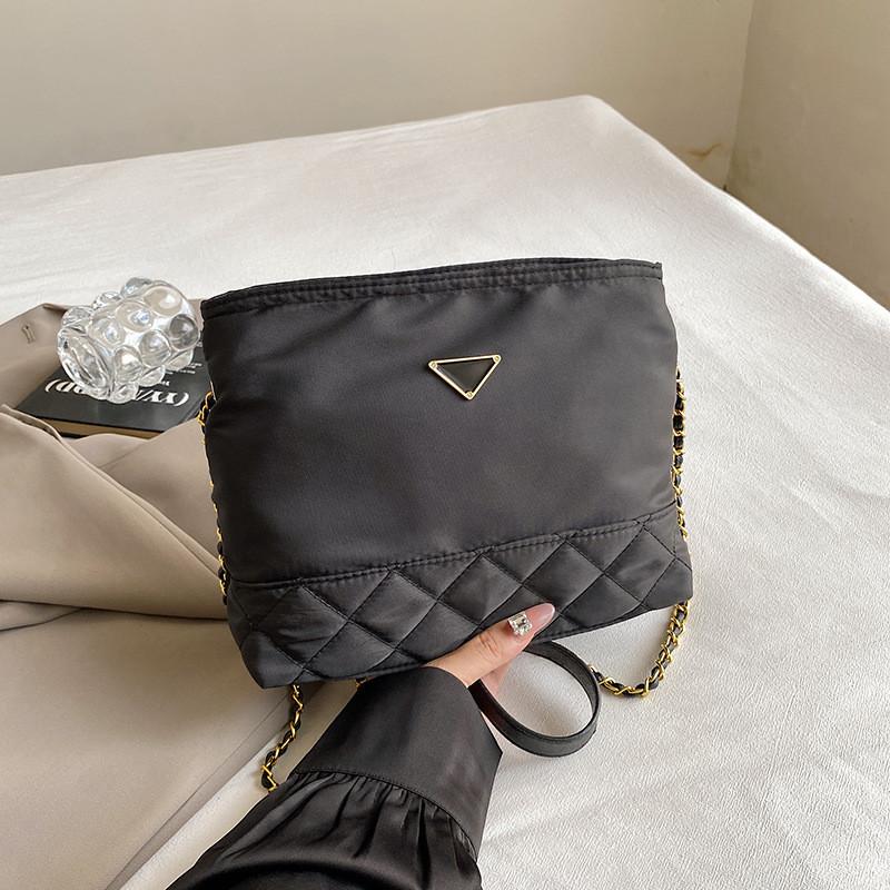 Stylish Black Nylon Bucket Bag Lightweight Casual Shoulder Crossbody Bag For Everyday Use