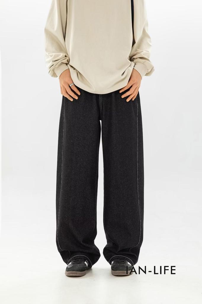 Jean Large Large Baggy Lâche Taille 2XL IAN-LIFE Jeans pour Homme, Pantalon, Silhouette, Pantalon, Coupe, Noir,