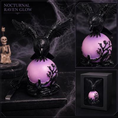 Gothic Crow Table Lamp USB Powered Ambient Light with Decorative Sphere and Detailed Winged Bird Sculpture for Indoor Use