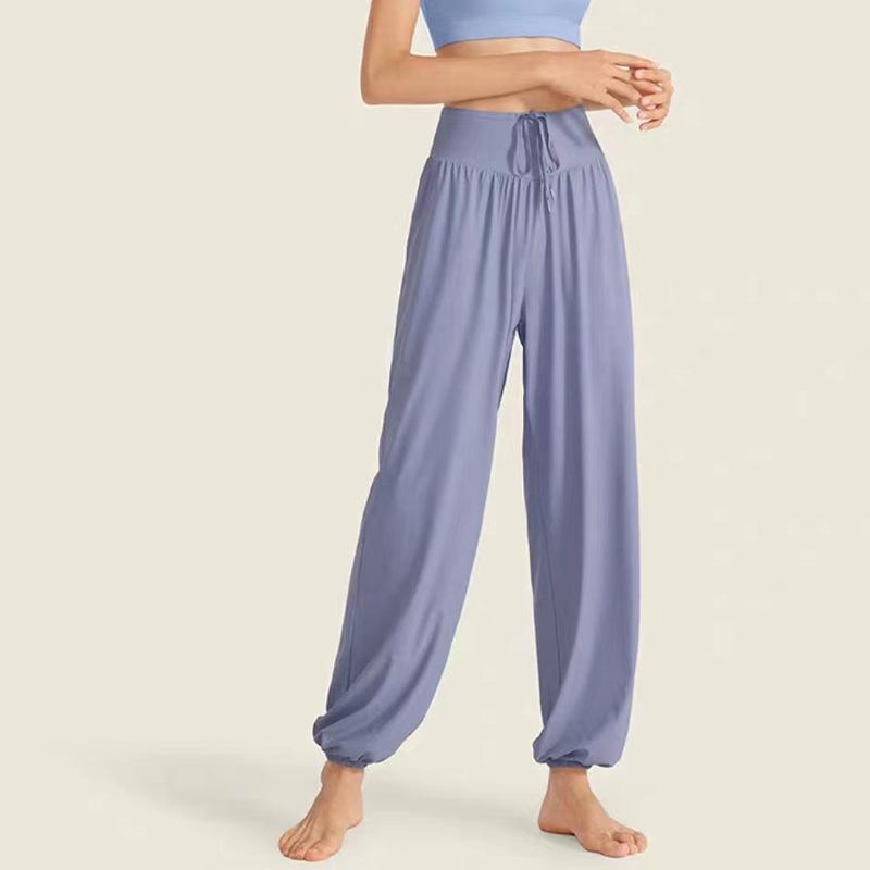 

Cool quick-drying sweatpants show long legs, pockets, women s tied feet, loose yoga trousers, casual fitness clothes can be worn outside S светло-синий