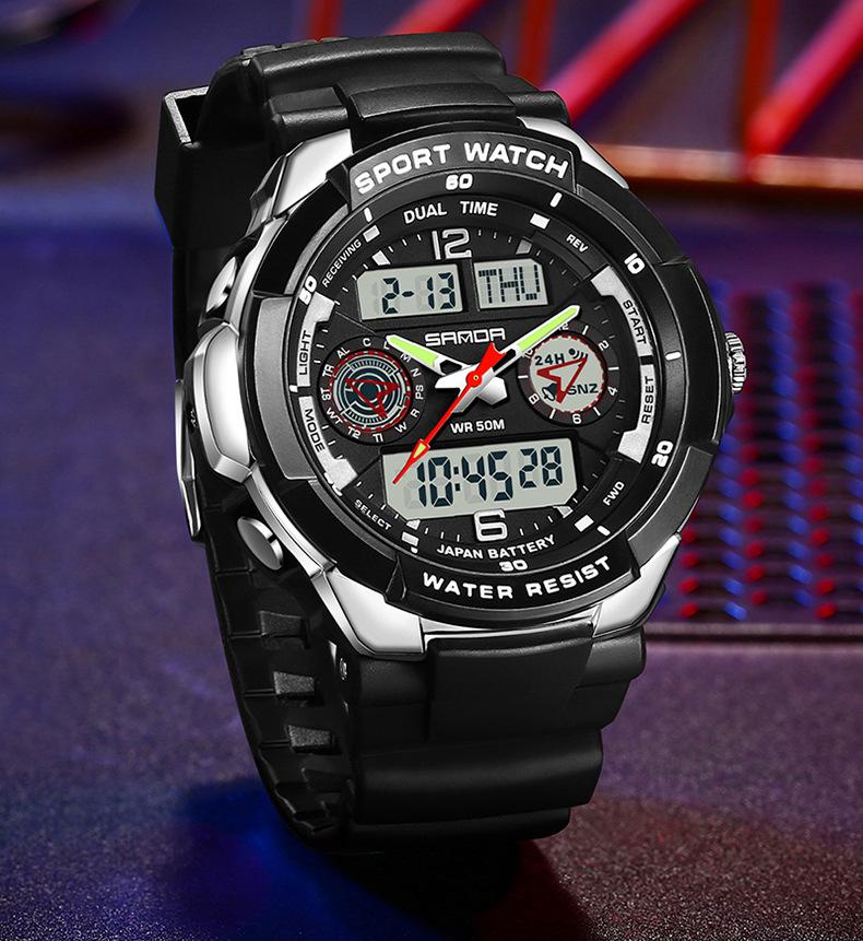 Sanda Electronic Watch: Fashionable, Versatile, Luminous, Waterproof Sports Watch for Middle School Students with Alarm Clock Function.