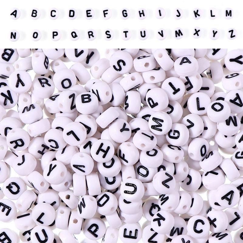 100/Bag Diy Black And White English Acrylic Letter Beads Handmade Bracelets Necklaces Beaded Accessories