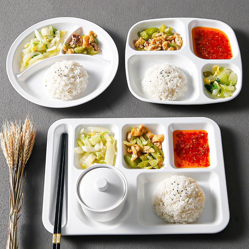 Melamine Compartment Dinner Plate Plastic Canteen Rice Plate Multifunctional Multigrid Fast Food Tray Kitchen Storage Utensils