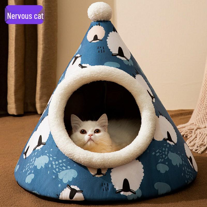 Ζεστό Κρεβάτι για Γάτες & Σκύλους: Χοντρός χαριτωμένος υπνόσακος για φθινόπωρο/χειμώνα, ζεστός, κλειστό στρώμα για κατοικίδιο.