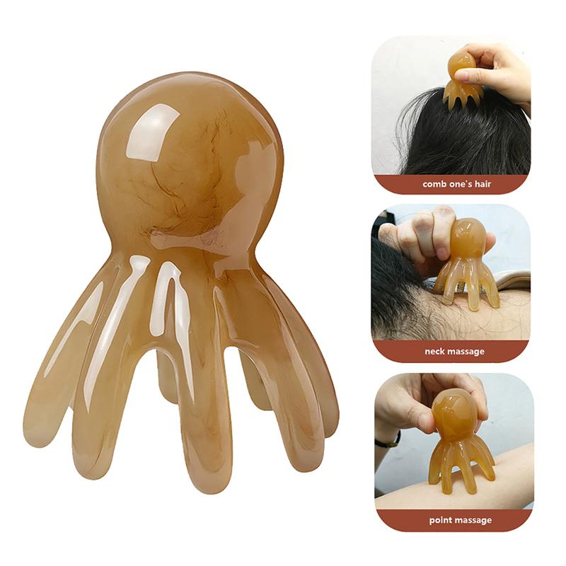 2 szt. Żywiczny masażer do skóry głowy w kształcie ośmiornicy, do skrobania meridianów, masażu skóry głowy, akupunktury, spa, ciała, narzędzie do terapii zdrowotnej w domu