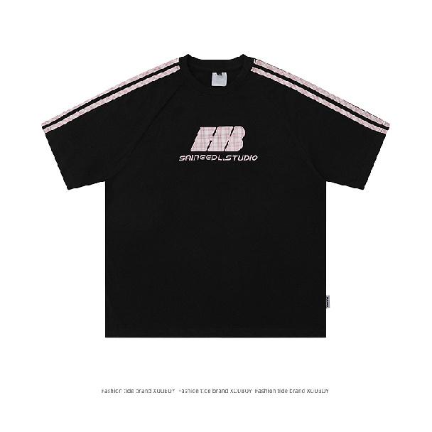 

Футболка с коротким рукавом для мальчиков и девочек, летняя новая свободная одежда с круглым вырезом для пар, верхняя одежда с рукавами до локтя 2XL чёрный