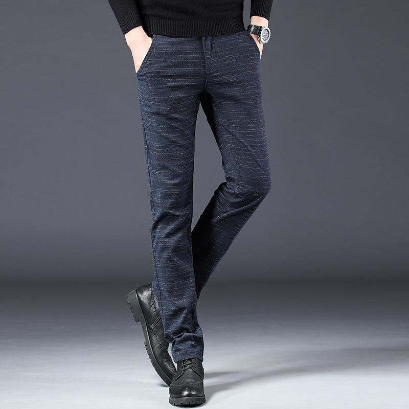 

2023 Мужские модные эластичные повседневные брюки из хлопка и льна облегающего кроя 28 синий