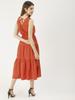 Moomaya Solid Cotton Sleeveless Dress, V-Neck Smocked Waist Tiered Midi