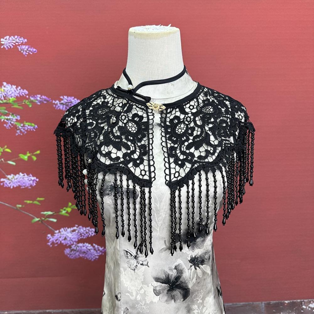 Handmade Pearl Tassel Shawl Vintage False Collar Hanfu Accessory Lace Shawl  Spring