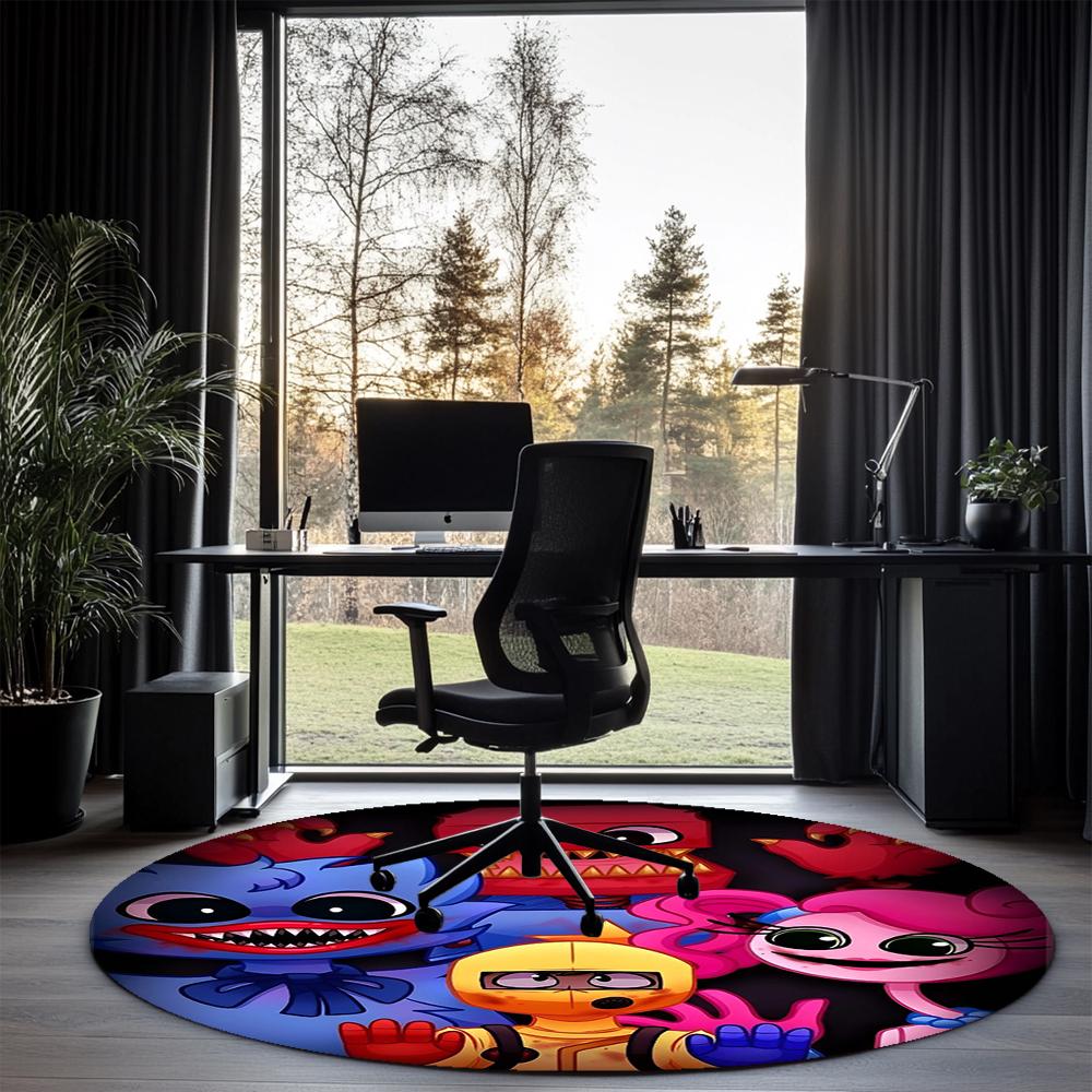 Huggy Wuggy Printed Round Rug Carpet Chair Rug Area Rug Entryway Doormats,for Office Chair Living Room Bedroom Kitchen Room.