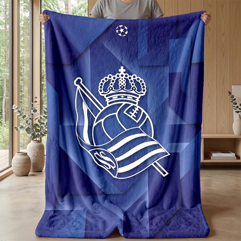 Coperta in Morbido Pile di Flanella FC Real Sociedad Leggera Accogliente Calda Coperta da Lancio per Divano Letto Arredamento per la Casa
