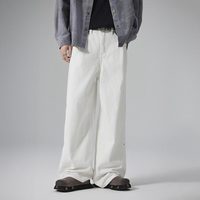 

New American Retro Solid Color Jeans Loose Straight Wide-leg Pants Men s Casual S білий