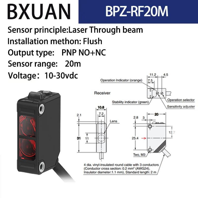 

BJX DC:10-30V Sensing Distance 30M Response Time:Max. 1ms Photoelectric Switch Sensor Through-beam NPN PNP NO NC 20m PNP NO NC