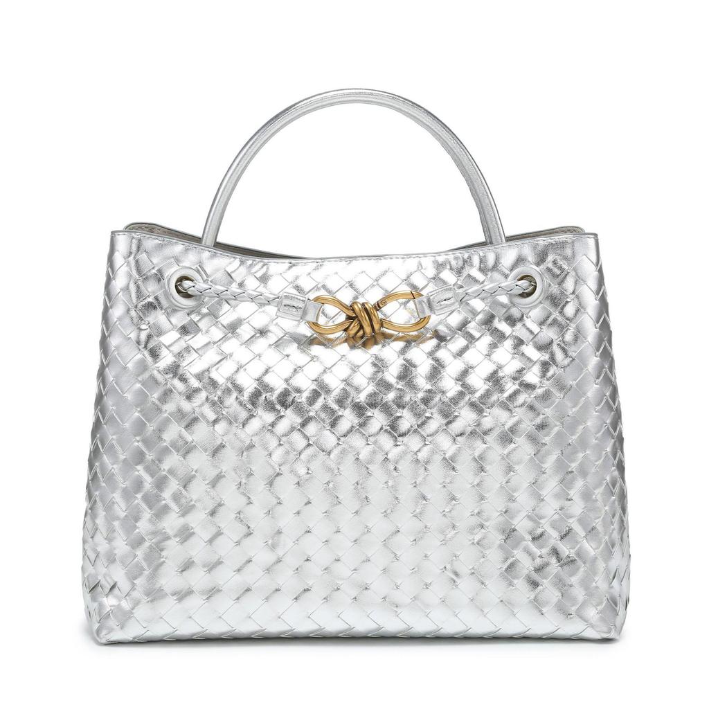 B's Retro Woven Women's Shoulder Tote Bag with Metal Rope Buckle – Large Capacity