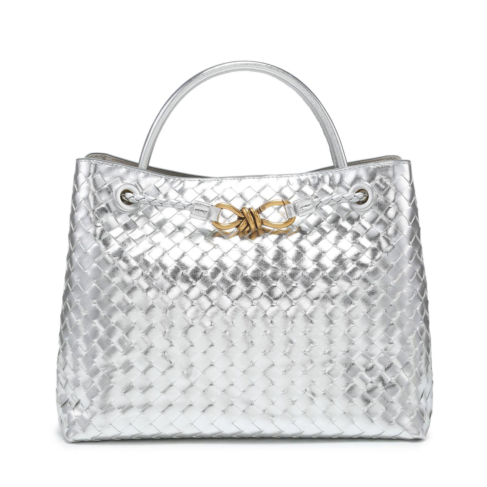 

Винтажная плетеная женская сумка-тоут B с металлической пряжкой-канатом – Большая вместимость 35x14x24 cm