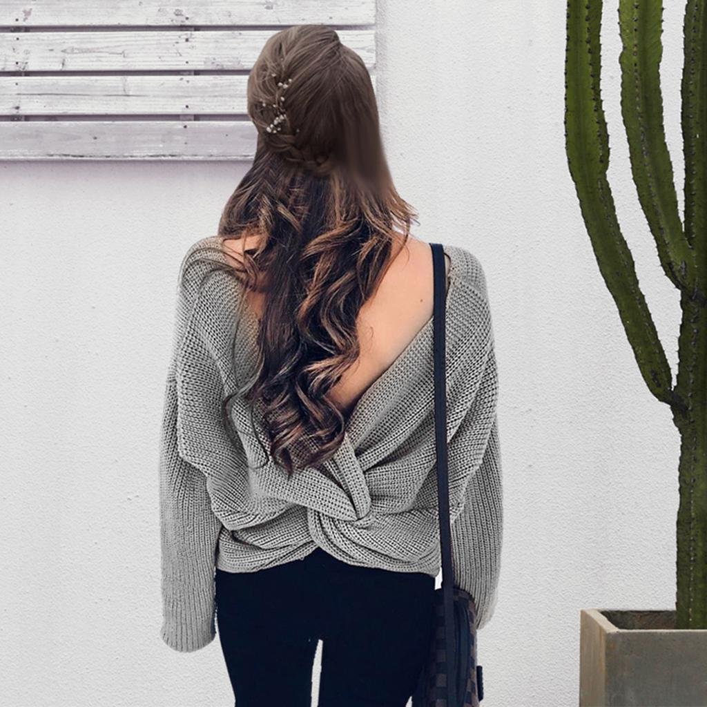 V Neck Twisted Back Women Jumpers Pullovers Long Sleeve Knitted Sweaters  купить недорого — выгодные цены, бесплатная доставка, реальные отзывы с  фото — Joom