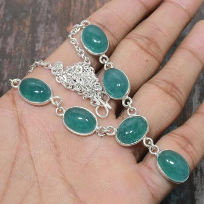 Beautiful Emerald (Simulated) Gemstone Handmade 925 Sterling Silver Jewelry Necklace