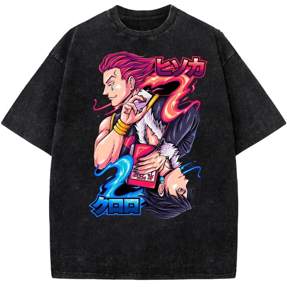 New Anime Hunter X Hunter Printed Tshirt Mens and Womens Washed Tshirt High Quality Vintage Cotton Tshirt Harajuku Top