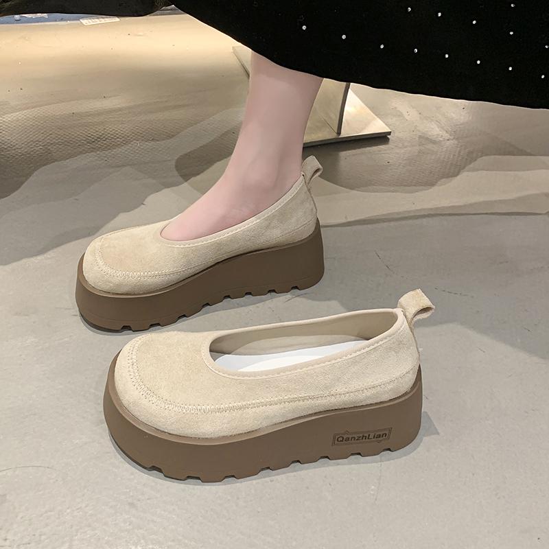 Fashion Aphixta 2025 New Suede Platform Shallow Woman Shoes Yellow Loafers Spring Woman Fashion Shoes Concise Chunky Heel Shoes Woman