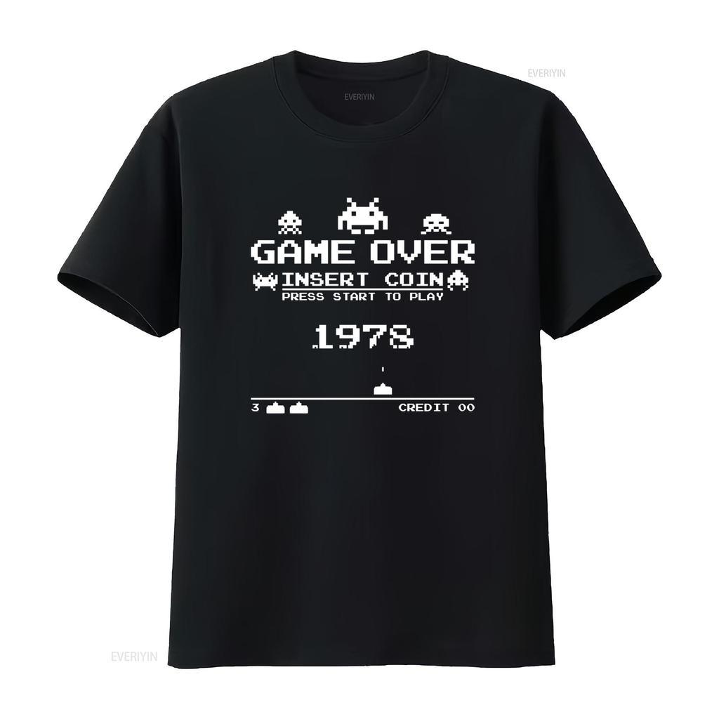 Retro Arcade Style Space Invaders Game Over Insert Coin Press Start T Shirt 1978 Design Vintage Washed Designer Clothes